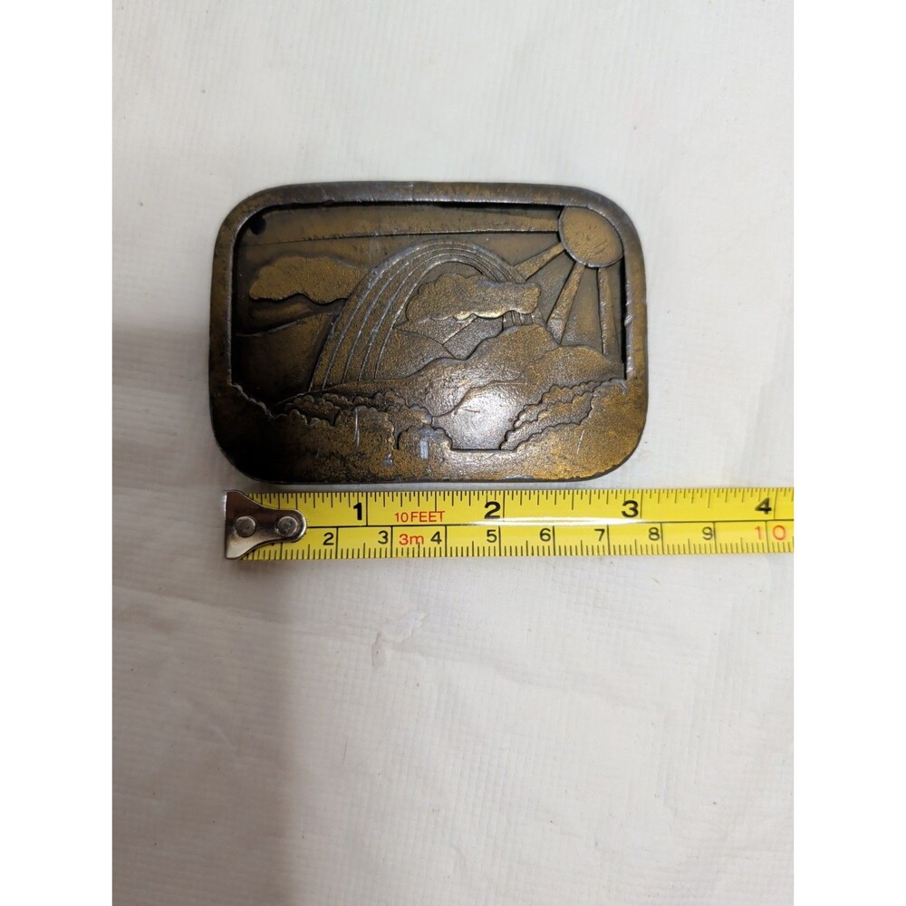 VINTAGE belt buckle Rainbow and Clouds 1977 Indiana Metal Craft